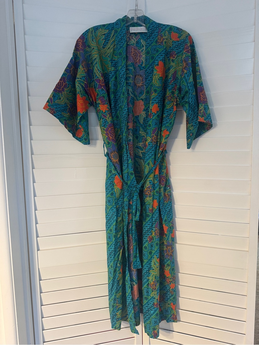 Vintage Passports of Pier 1 Imports Bold Floral Teal Robe O/S